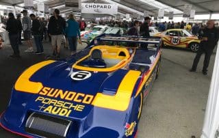 Vintage Sunoco Porsche-Audi race car on display