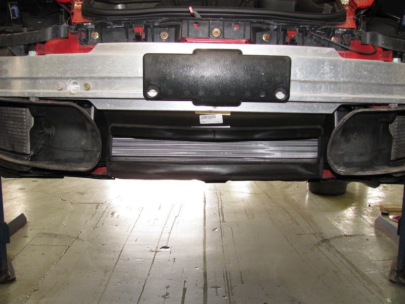 Front underside of car with exposed intercooler