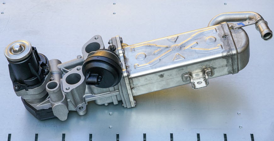 Automotive EGR valve and cooler assembly