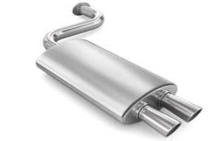 Stainless steel car exhaust muffler isolated on white