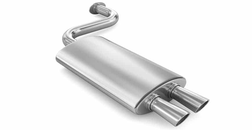 Stainless steel car exhaust muffler isolated on white
