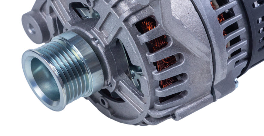 Close-up of automotive alternator component