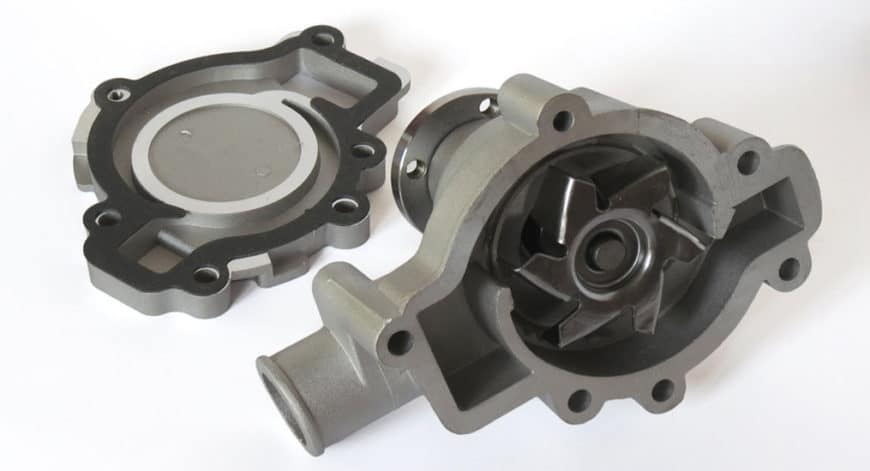 Metal automotive water pump with impeller and cover
