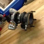Turbocharger on wooden workbench