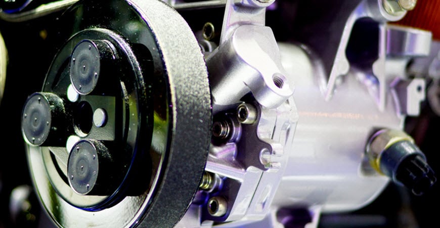 Close-up of automotive engine pulley and assembly