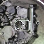 Close-up of gearbox interior with metal shaft
