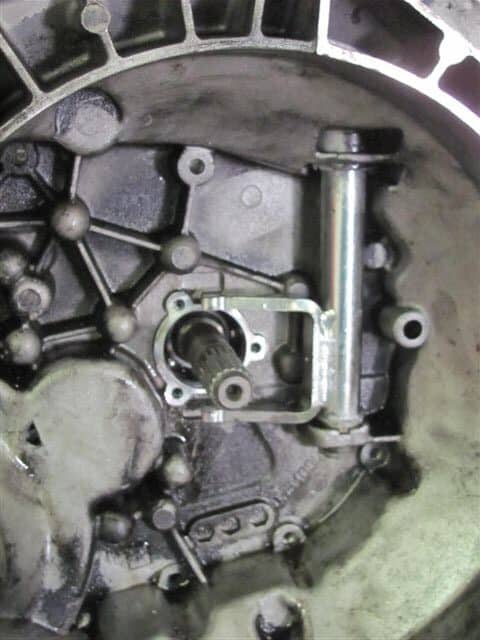 Close-up of gearbox interior with metal shaft