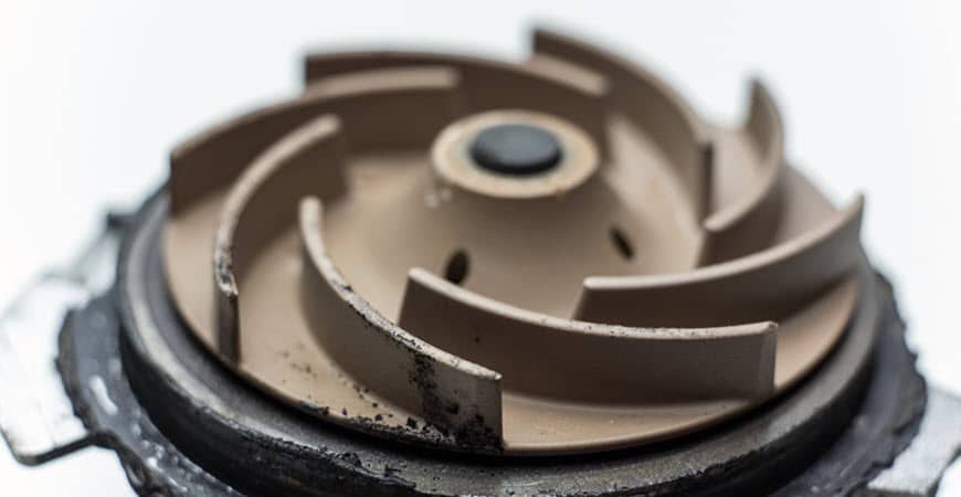 Close-up of mechanical impeller with curved blades