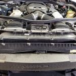 Car engine bay with front bumper removed