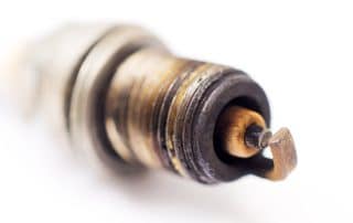 Close-up of a worn spark plug tip