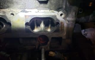 Close-up of engine cylinder head intake ports