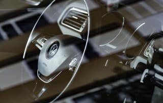 Volkswagen steering wheel and dashboard interior view