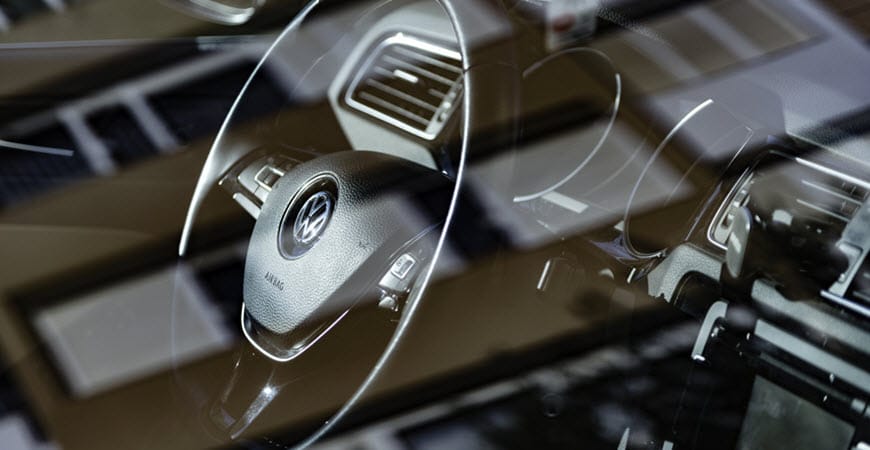 Volkswagen steering wheel and dashboard interior view