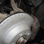 Close-up of car brake disc and caliper