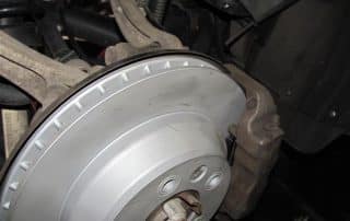 Close-up of car brake disc and caliper