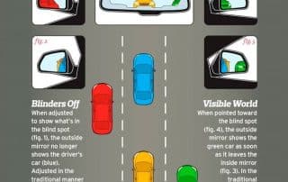 Car mirror blind spot adjustment diagram