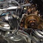 Exposed car engine timing chain and camshaft gears