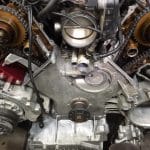 Exposed car engine timing chains and gears