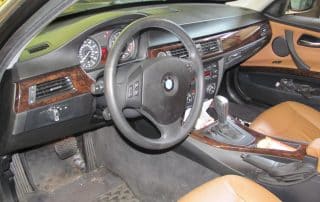 BMW interior with leather seats and wood trim