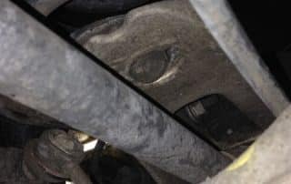 Close-up of vehicle suspension and steering components