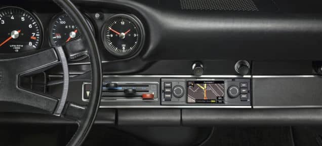 Classic car dashboard with modern navigation system