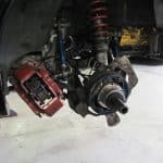 Car suspension and brake assembly close-up