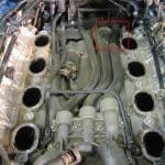 Car engine with intake manifold removed