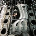 Car engine with intake manifold removed